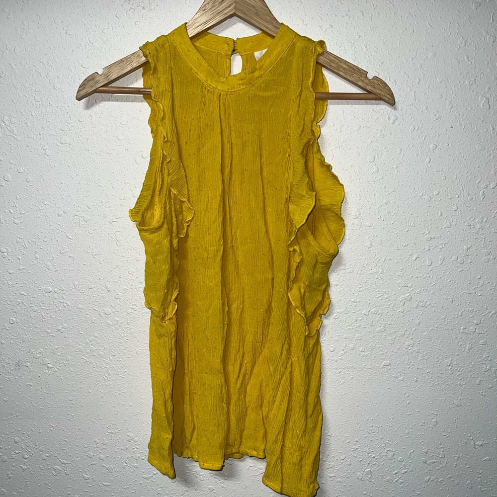 Maeve Anthropology Yellow Ruffled‎ Sleeveless Top